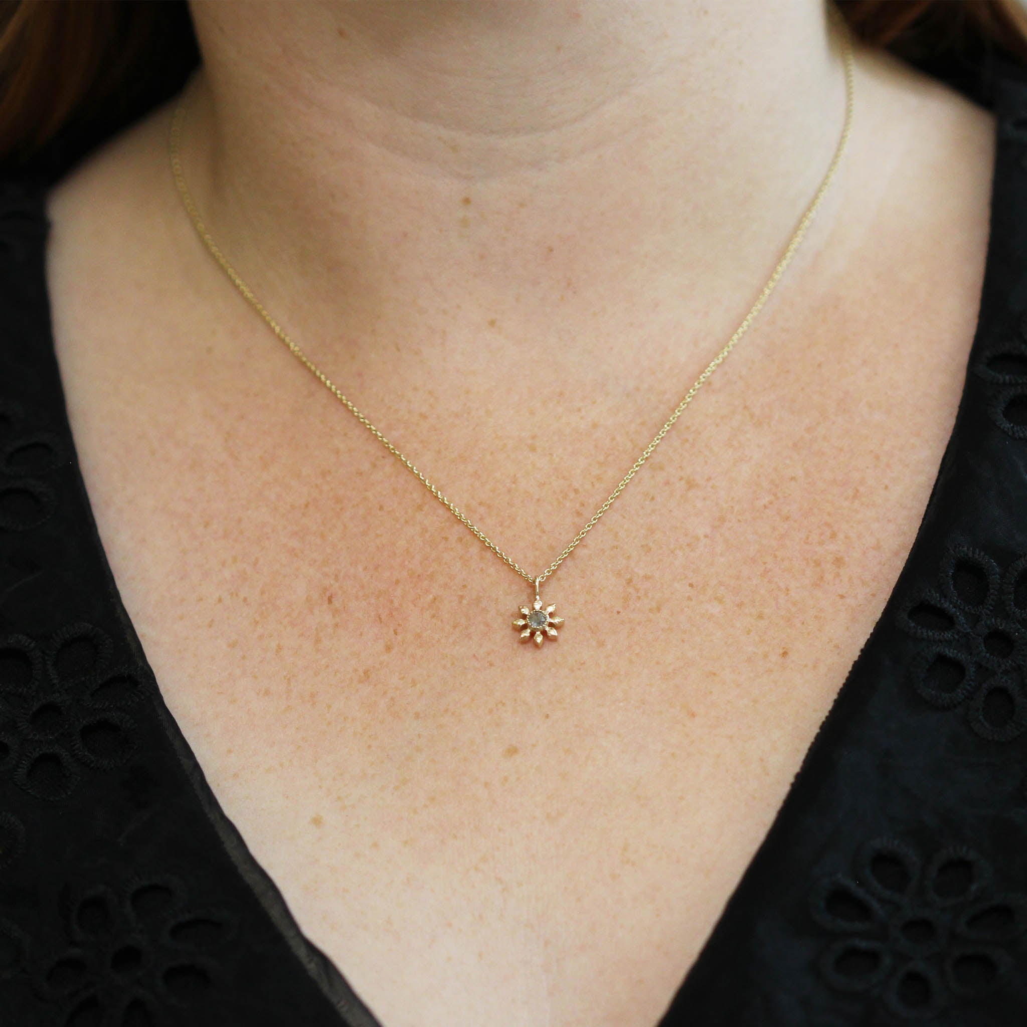 Grey Diamond 9ct Recycled Gold Flower Necklace